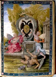 Crest of a Noble Family from Benevento, the Pedicini: Illuminated Page from the Missal Known as the Dragone, Housed in the Biblioteca Capitolare in Benevento